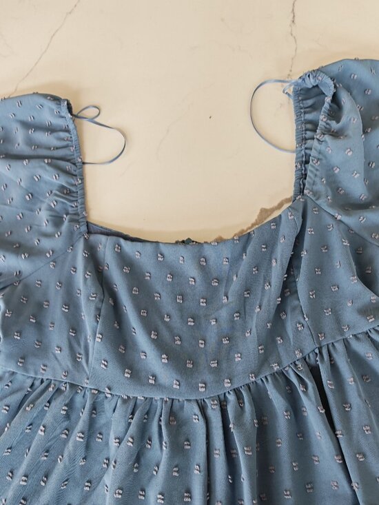 Altard State Blue Swiss Dot Romper Flutter Sleeve Boho Mini Dress Size L - Picture 5 of 15